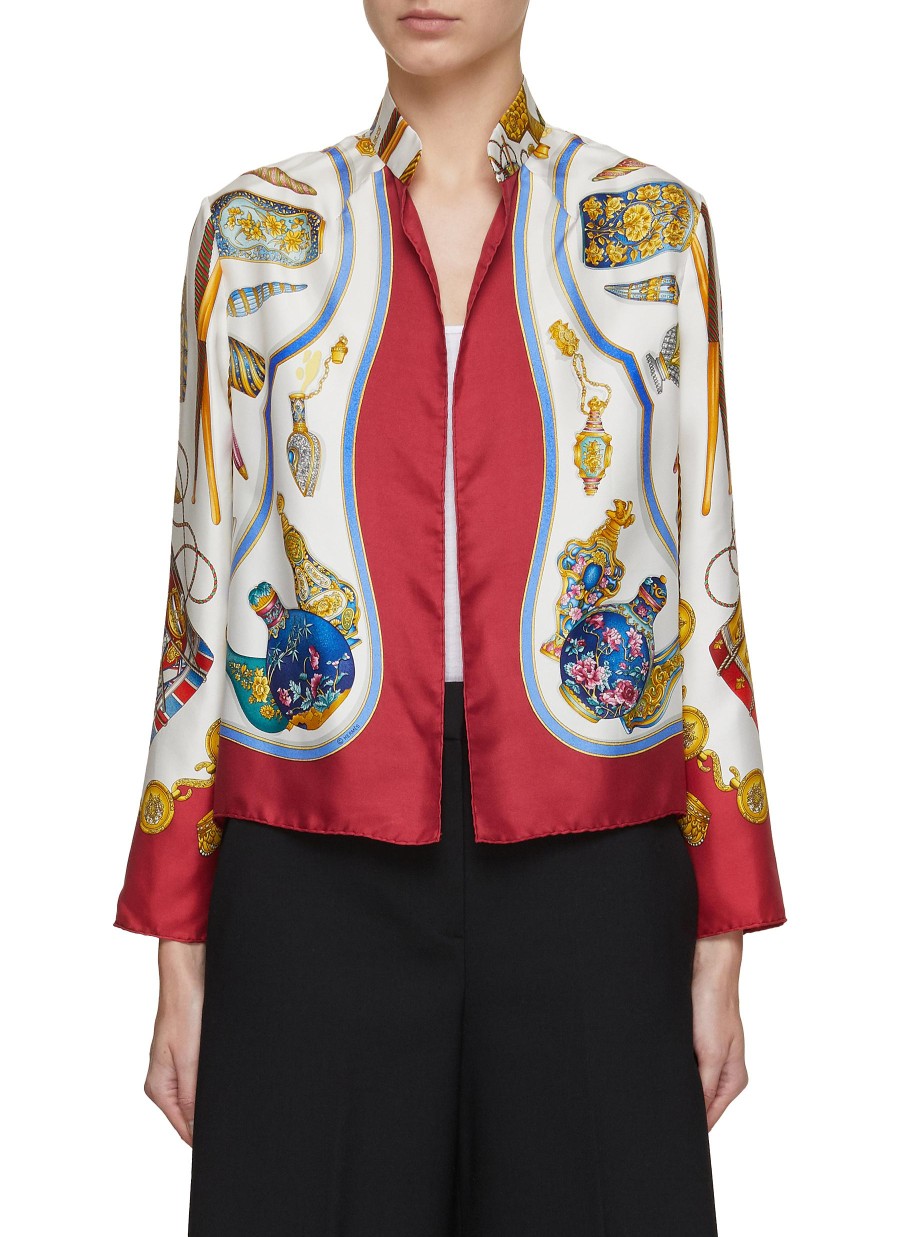 Women LILYEVE Jackets | Stand Collar Open Front Silk Jacket