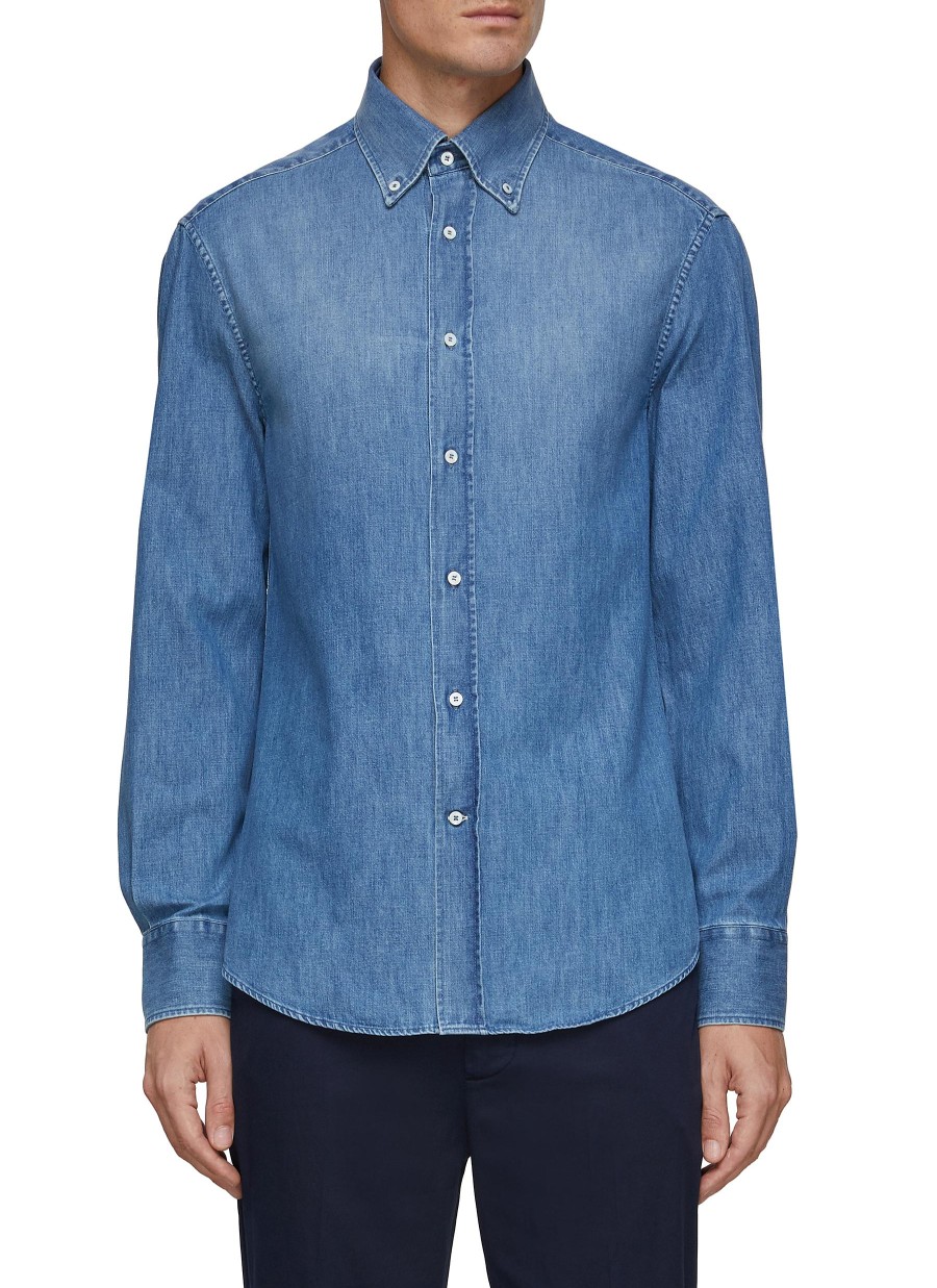 Men BRUNELLO CUCINELLI Shirts | Long Sleeve Button Down Denim Shirt