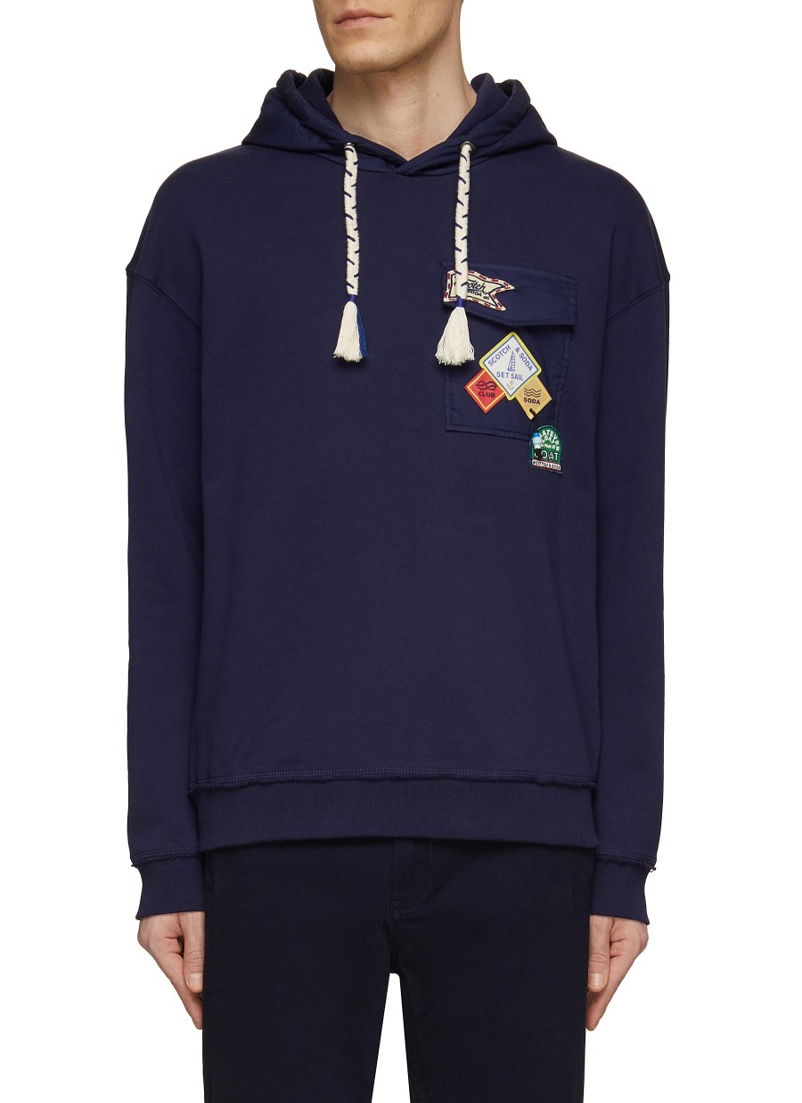 Men SCOTCH & SODA Pullovers & Hoodies | Badge Pocket Contrasting Drawstring Hoodie