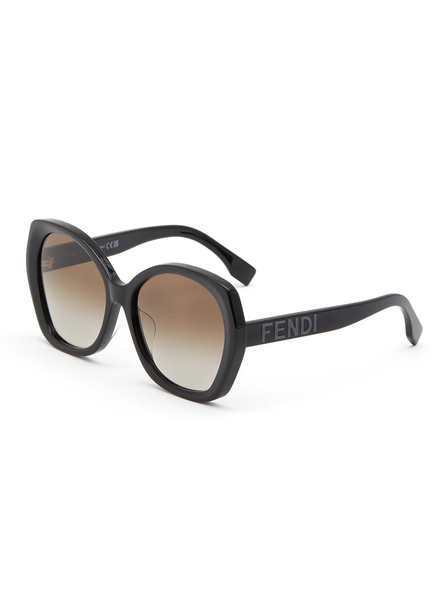 Women FENDI Eyewear | Lettering Acetate Round Frame Sunglasses