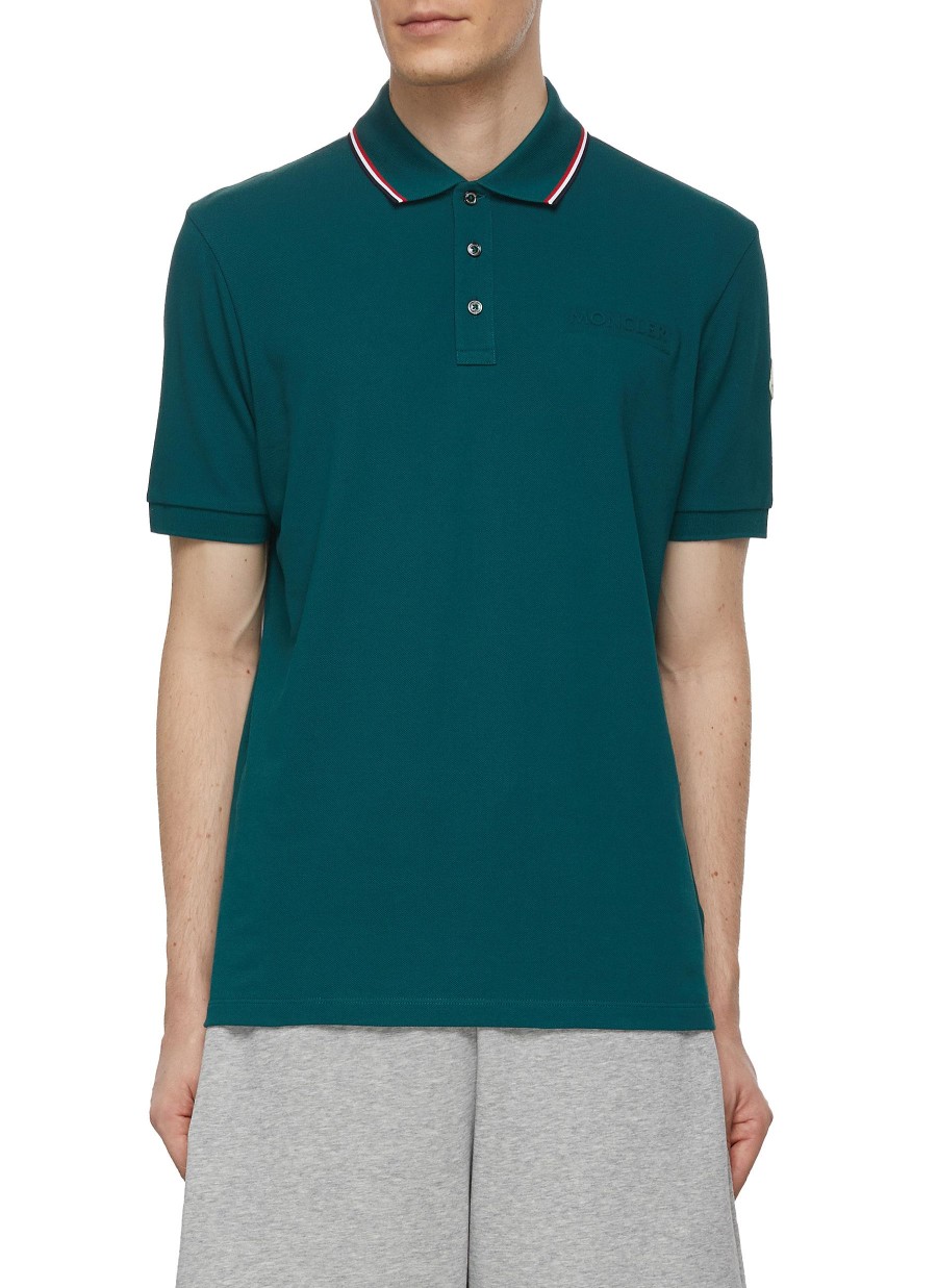 Men MONCLER Polos | Stripe Collar Detail Polo Shirt