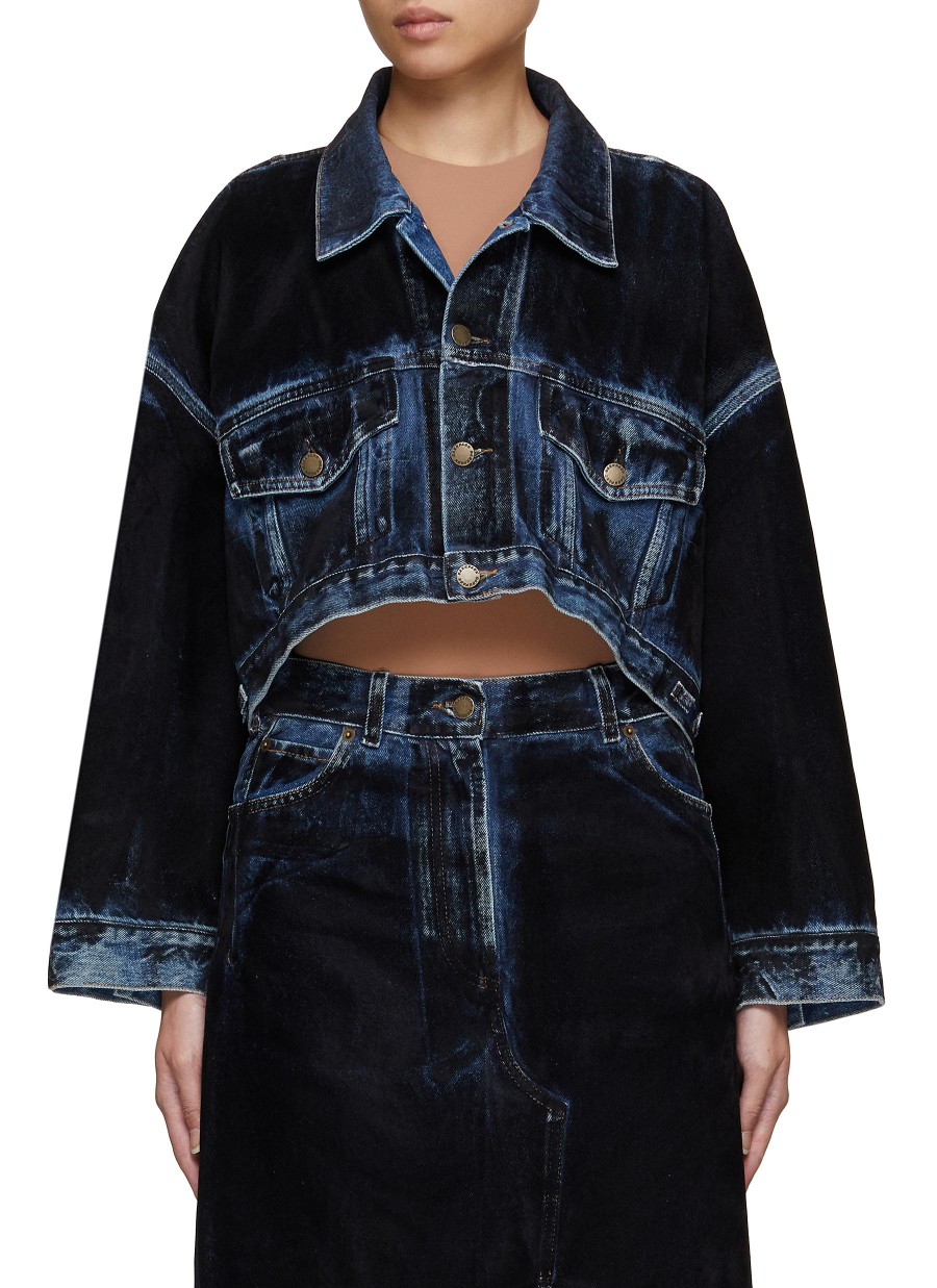 Women DARKPARK Jackets | Gigi Flock Film Medium Wash Cropped Denim Jacket