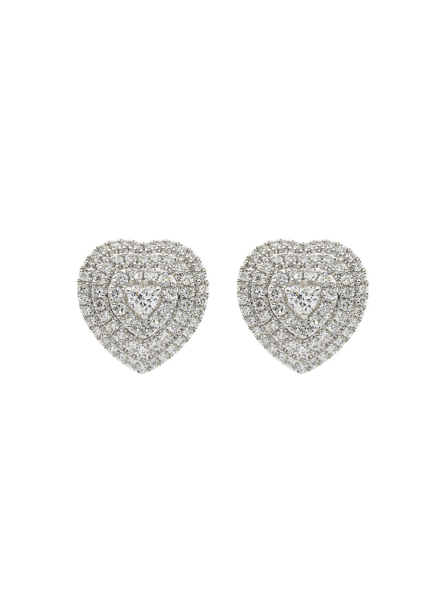 Women LC COLLECTION JEWELLERY Fine Jewellery | 18K White Gold Heart-Shaped Diamond Stud Earrings