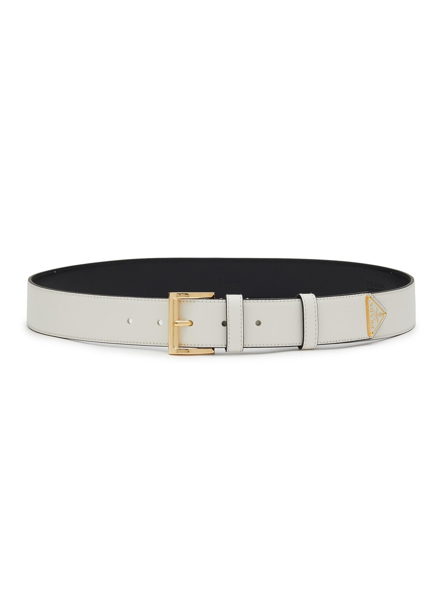 Women PRADA Belts | Triangle Metal Logo Leather Belt