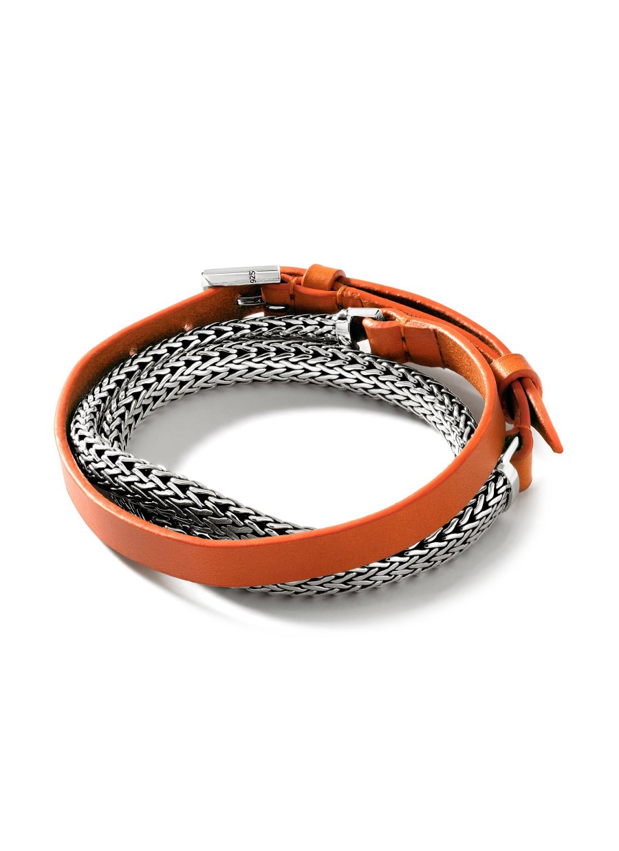 Women JOHN HARDY Fine Jewellery | Classic Chain Sterling Silver Leather Triple Wrap Bracelet — Size Us