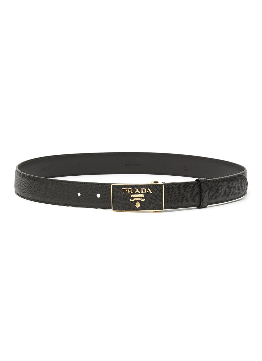 Women PRADA Belts | Logo Appliqued Buckle Saffiano Leather Belt