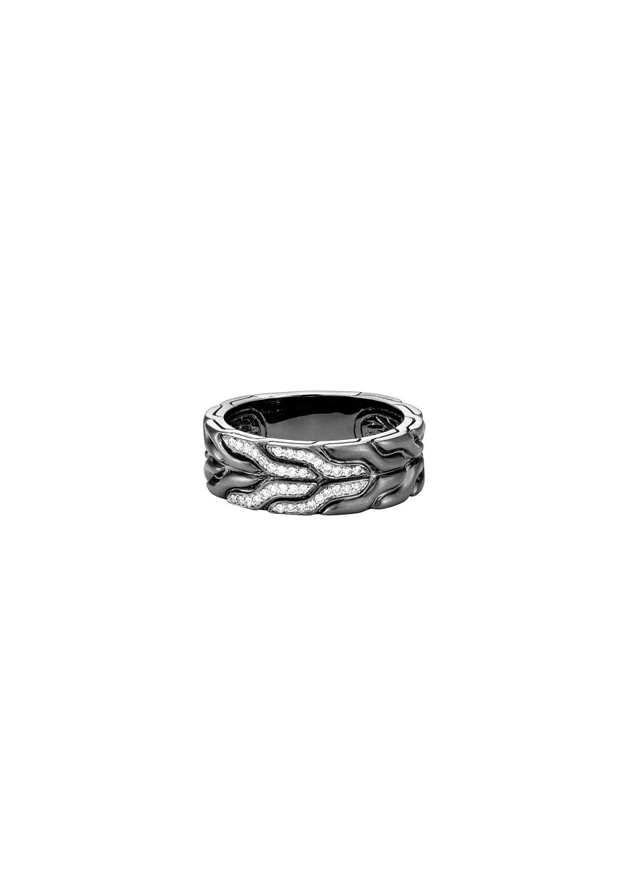 Women JOHN HARDY Fine Jewellery | Classic Chain Black Rhodium Diamond Band Ring — Size 11