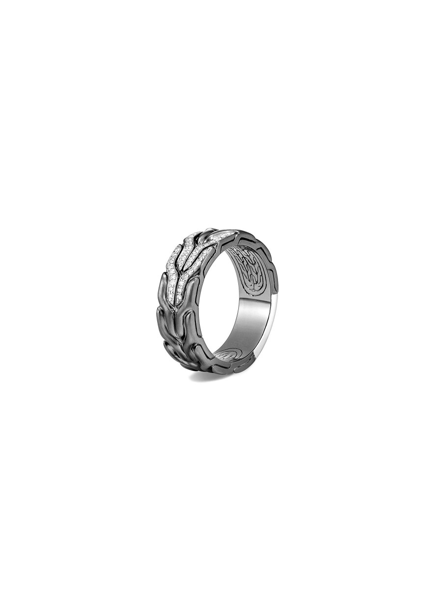 Women JOHN HARDY Fine Jewellery | Classic Chain Black Rhodium Diamond Band Ring — Size 11