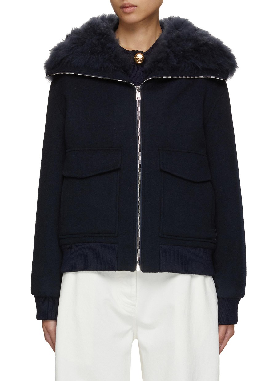 Women YVES SALOMON Jackets | Fur Collar Wool Cashmere Wool Knit Jacket