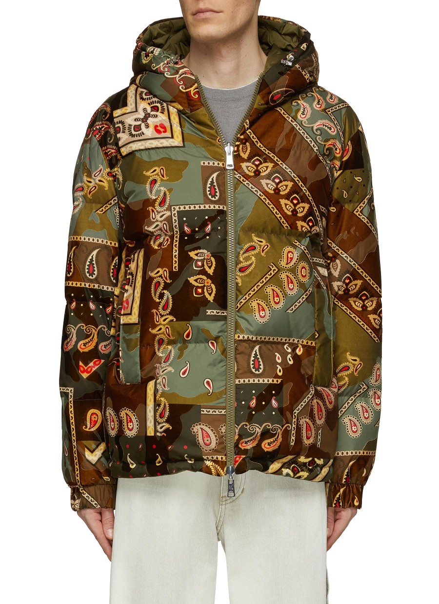 Men MONCLER Puffer | Hooded Reversible Paisley Print Puffer Jacket