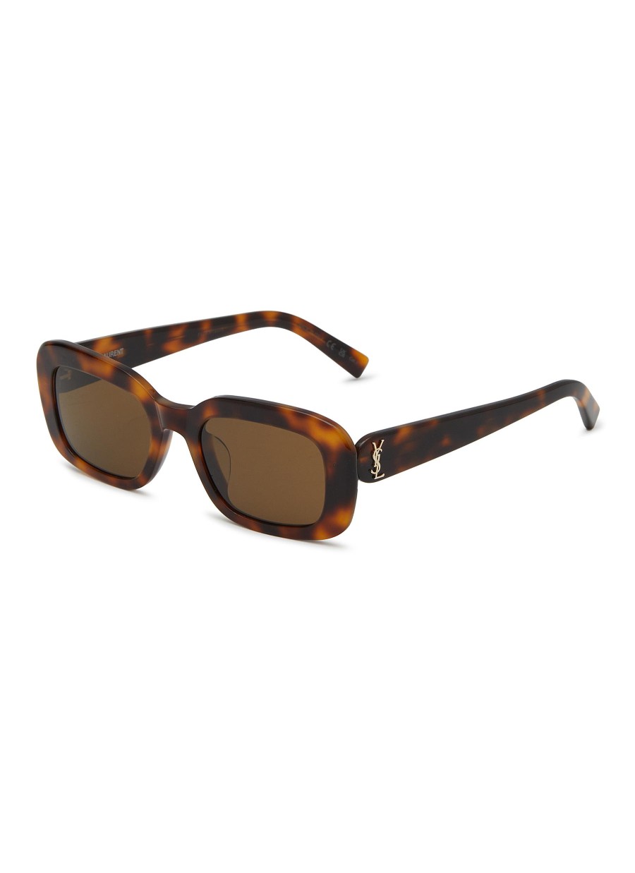 Women SAINT LAURENT Eyewear | Tortoiseshel-Effect Acetate Rectangle Sunglasses