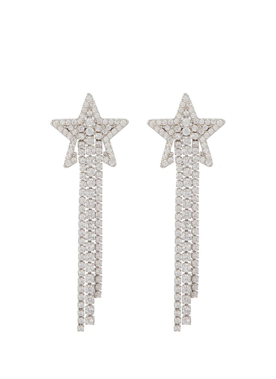 Women NUMBERING Fashion Jewellery | Cubic Zirconia Rhodium Plasted Sterling Silver Pave Star Drop Earrings