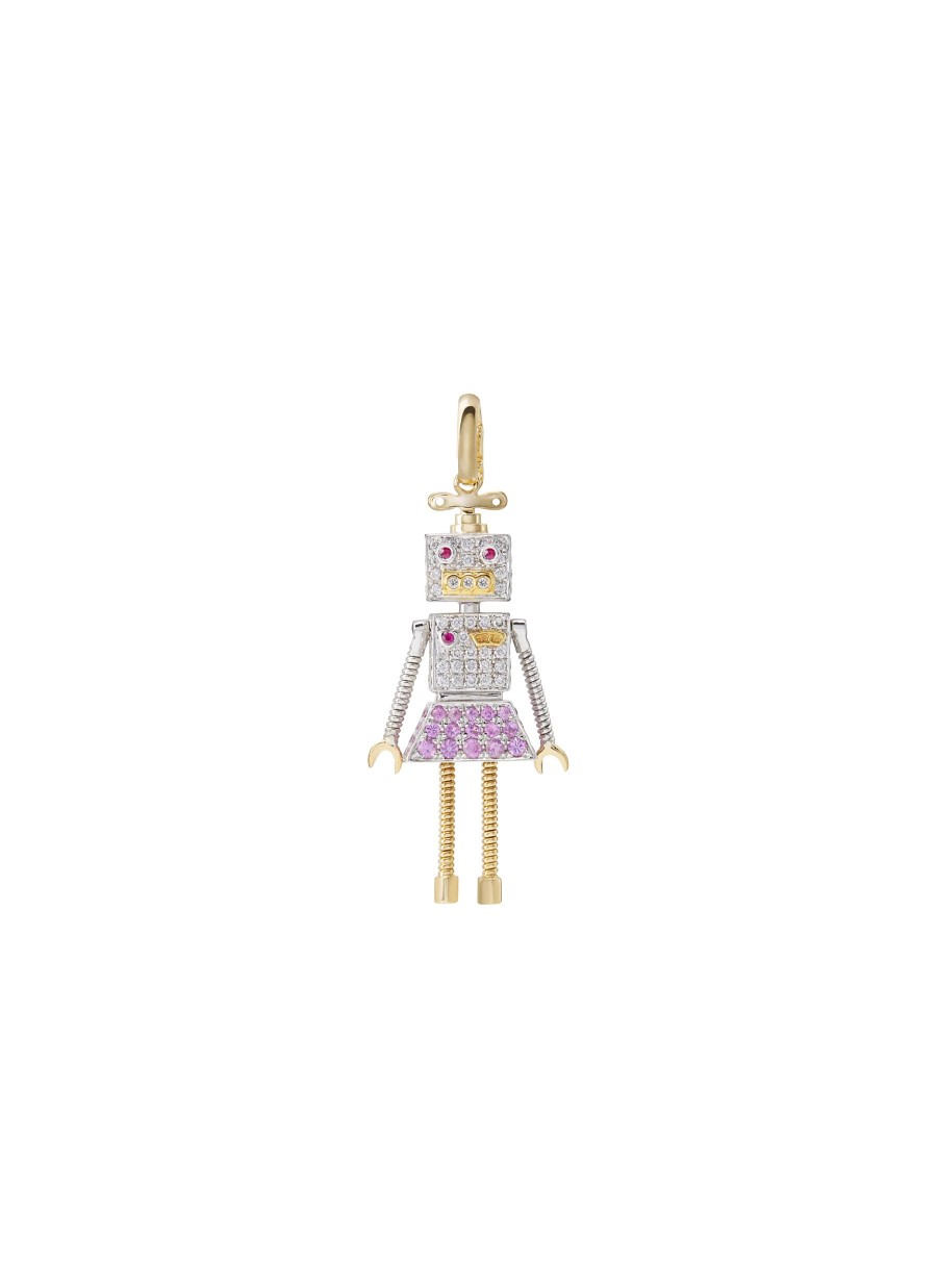 Women MIO HARUTAKA Fine Jewellery | Robot 18K Gold Diamond Pink Sapphire Charm