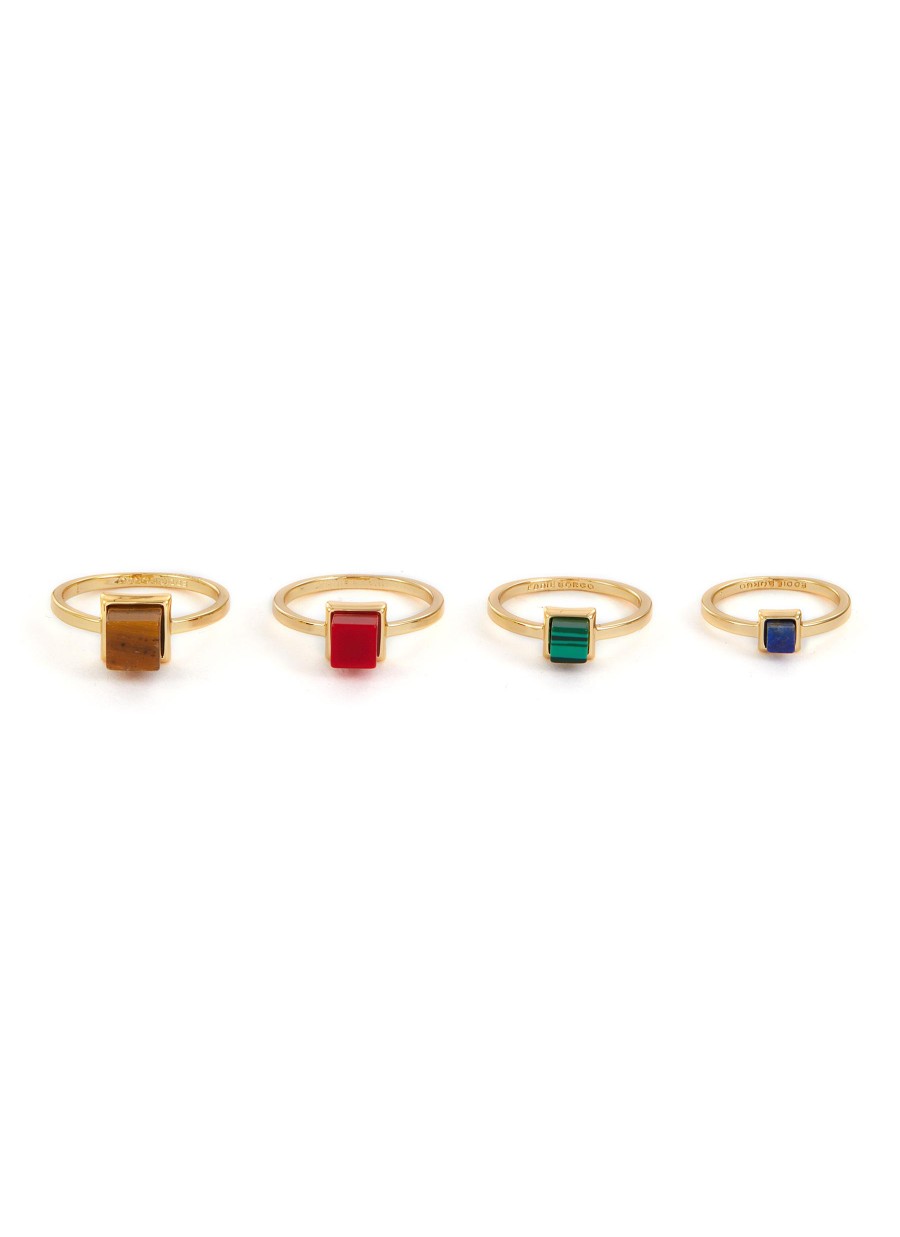 Women EDDIE BORGO Fashion Jewellery | Inlaid Cube 12K Gold Plated Metal Ring Set