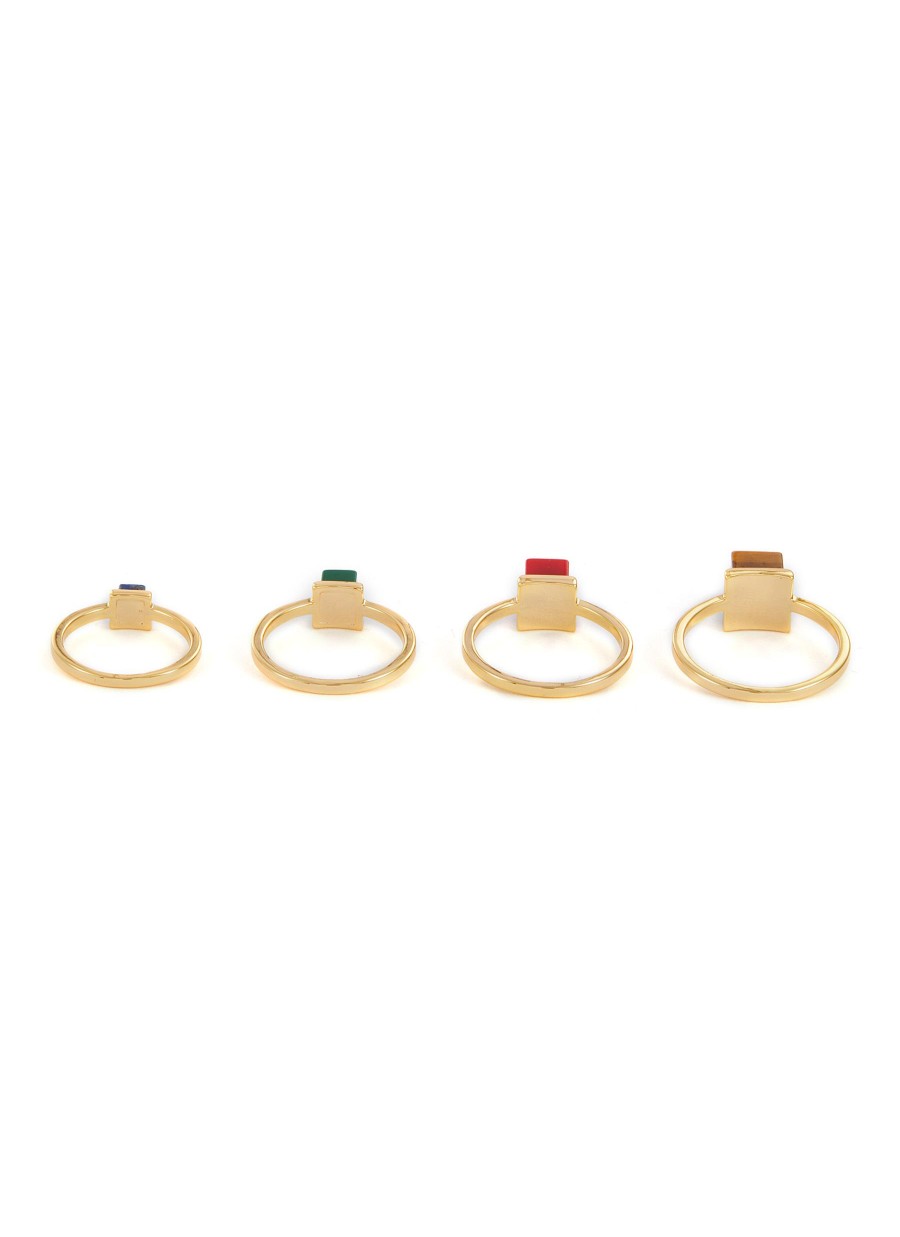 Women EDDIE BORGO Fashion Jewellery | Inlaid Cube 12K Gold Plated Metal Ring Set