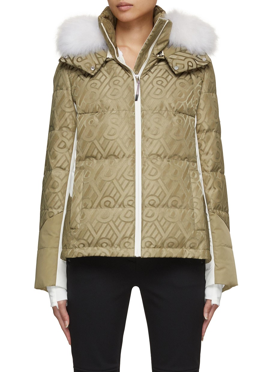 Women YVES SALOMON Jackets | Fur Trim Hooded Monogram Ski Puffer Jacket