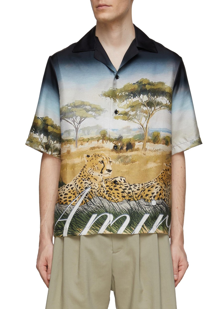 Men AMIRI Shirts | Cheetah Print Silk Bowling Shirt