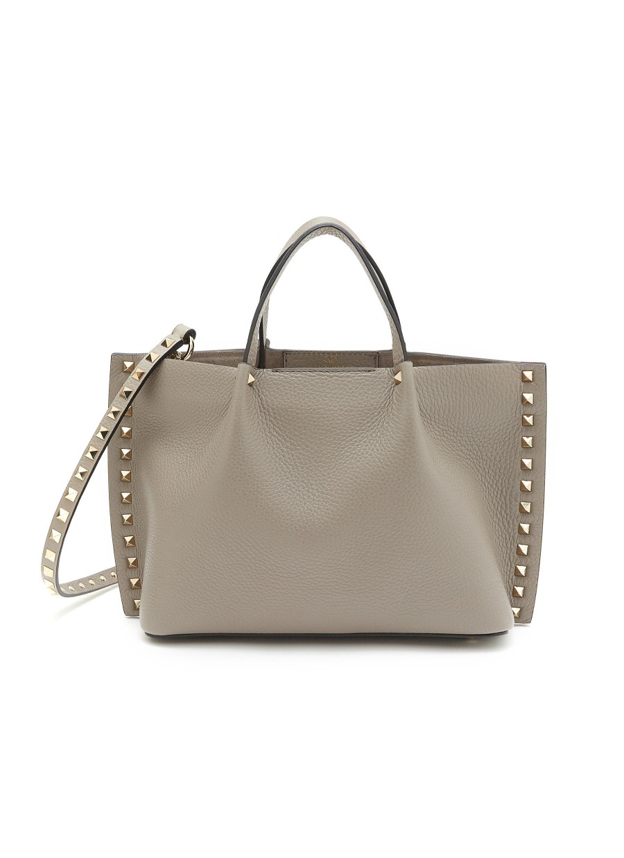 Women VALENTINO Tote Bags | Small 'Rockstud' Grained Leather Tote Bag