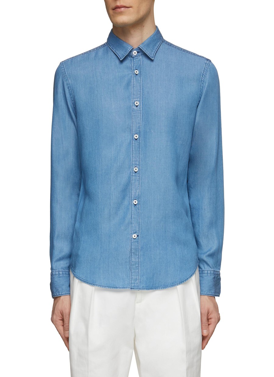 Men CANALI Shirts | Button Up Denim Shirt