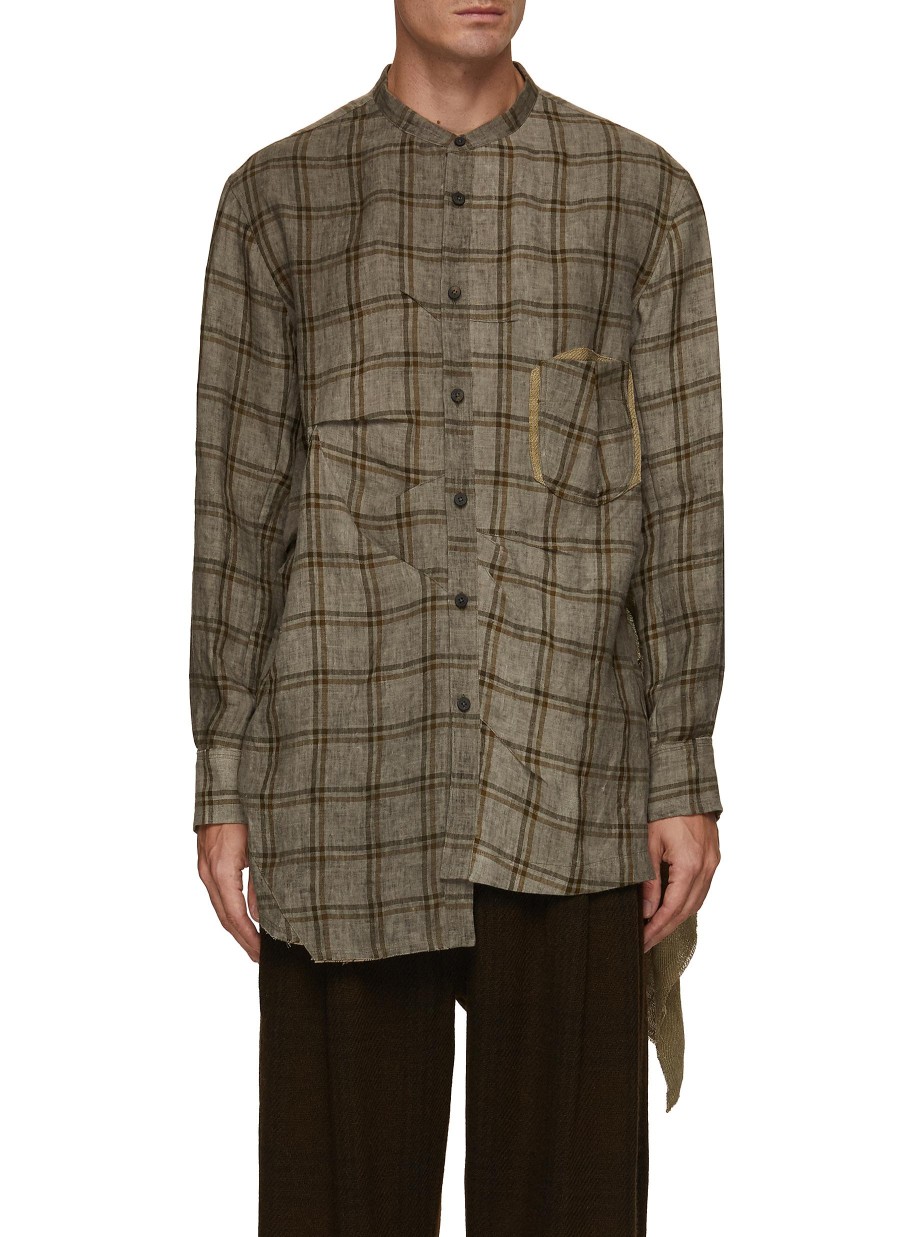 Men ZIGGY CHEN Shirts | Asymmetrical Pleats Band Collar Shirt