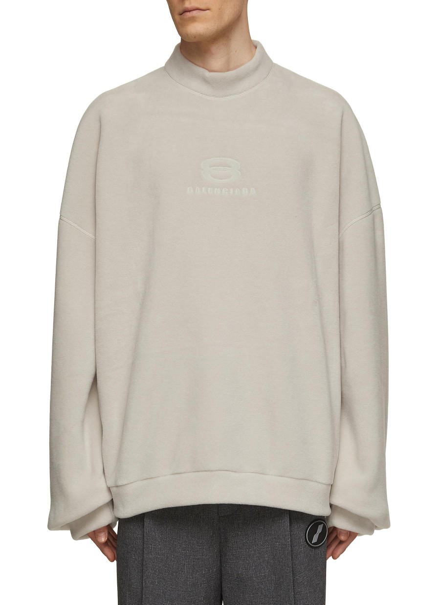 Men BALENCIAGA Pullovers & Hoodies | Tonal Embroidered Logo Fleece Sweatshirt