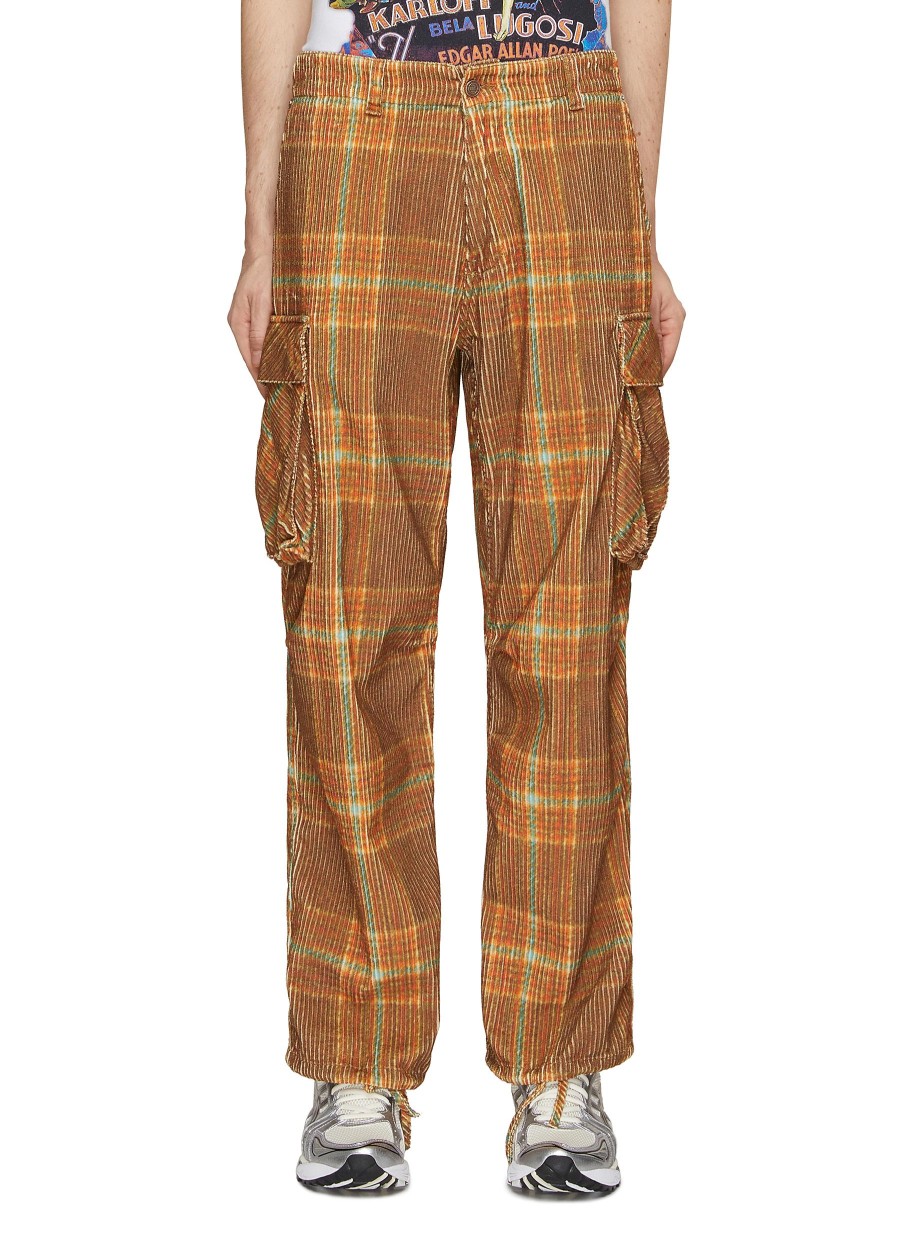 Men ERL Pants | Printed Check Corduroy Cargo Pants