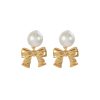 Women NUMBERING Fashion Jewellery | 14K Gold Plated Brass Ribbon Stud Earrings