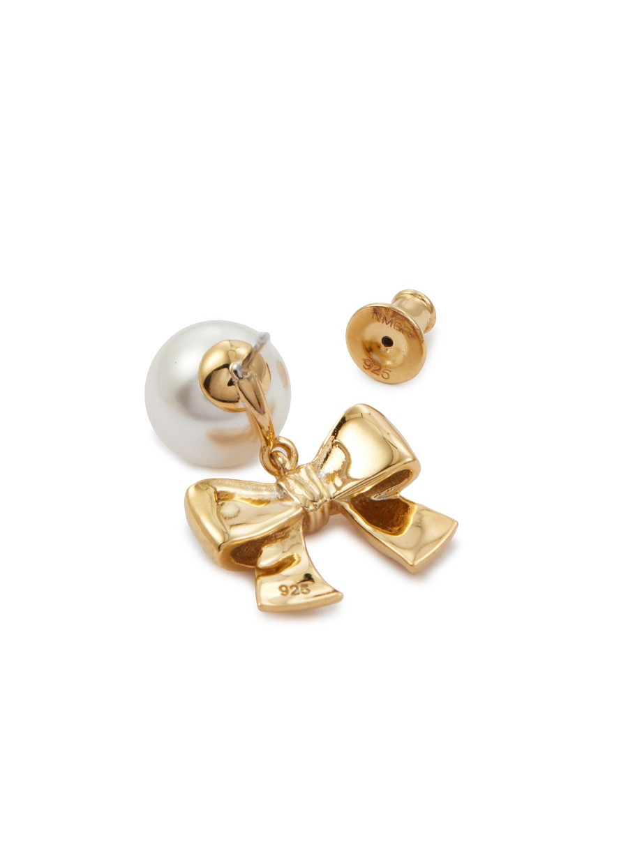 Women NUMBERING Fashion Jewellery | 14K Gold Plated Brass Ribbon Stud Earrings