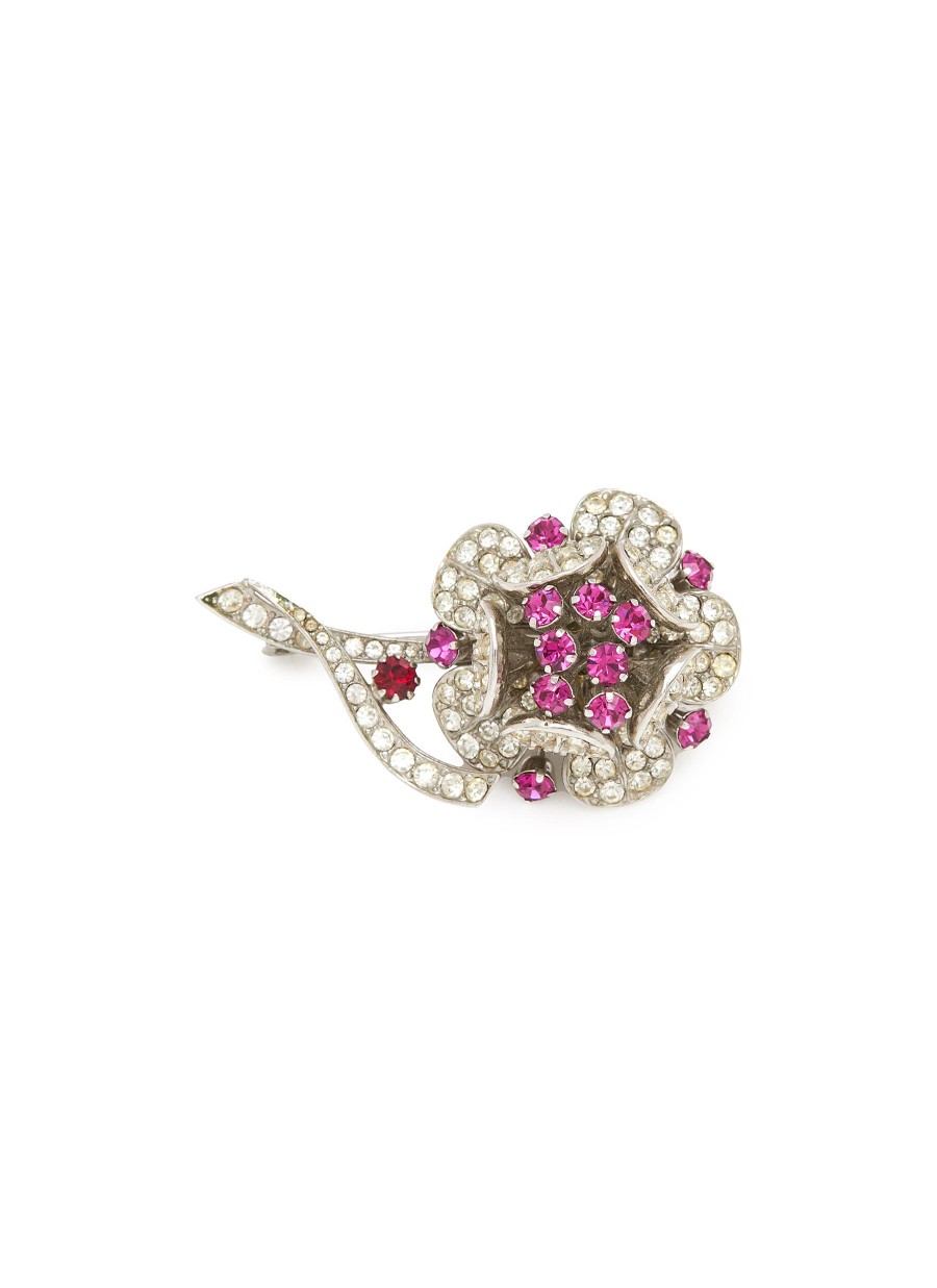 Women LANE CRAWFORD VINTAGE ACCESSORIES Vintage Accessories | Schoffel Austria Rhodium Diamante Pink Flower 3D Brooch