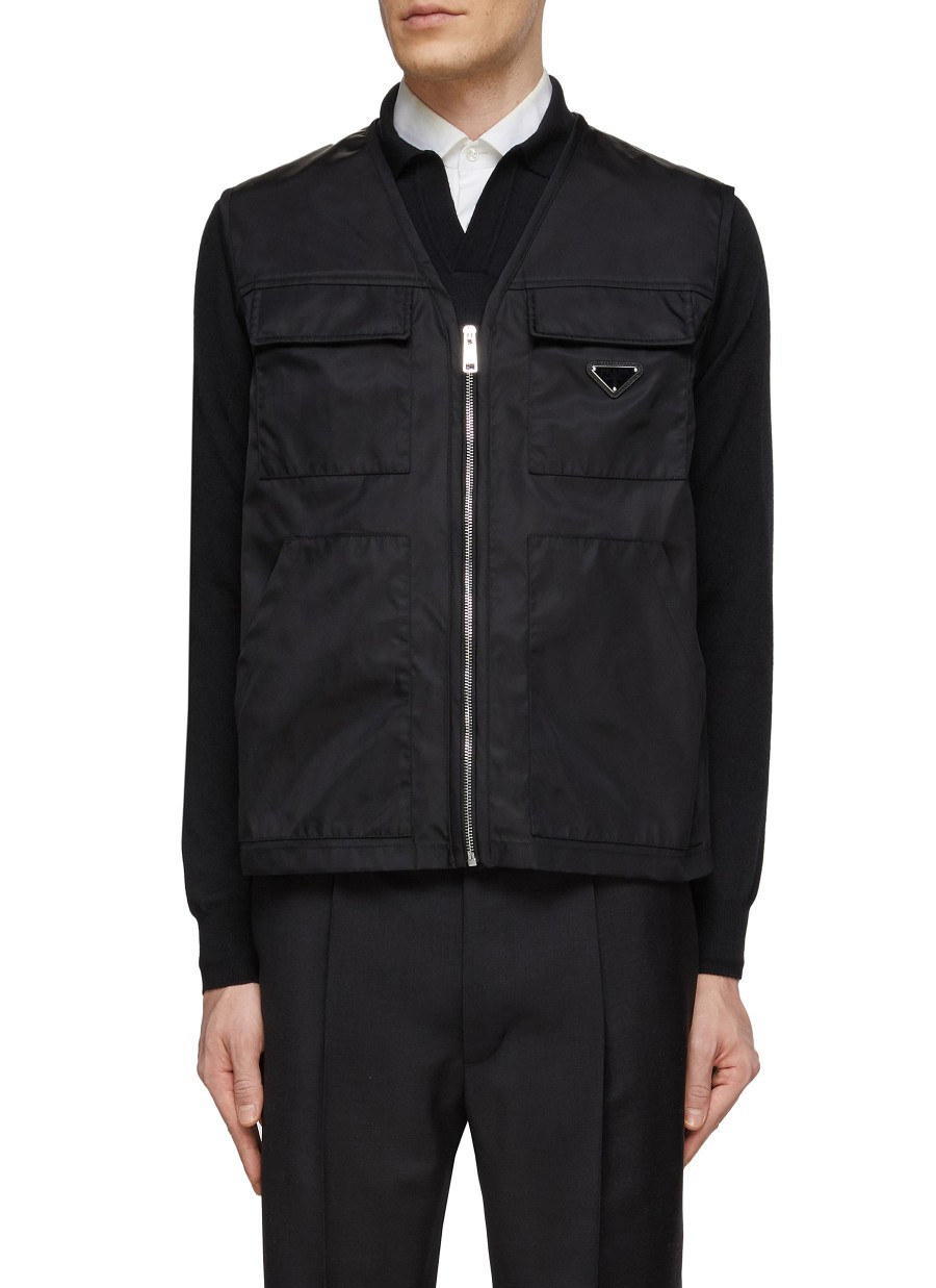 Men PRADA Jackets | Triangular Logo Four Pocket Re-Nylon Vest