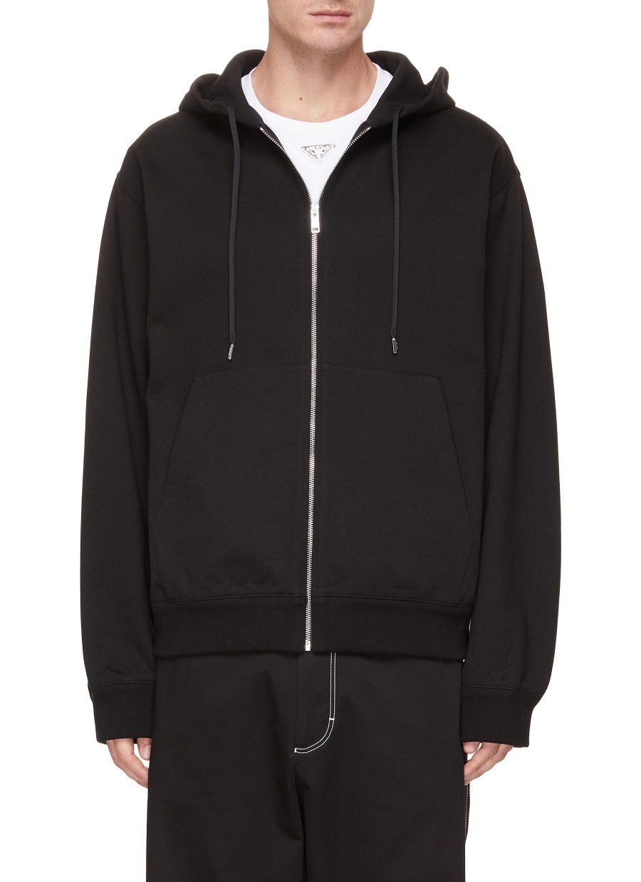 Men PRADA Pullovers & Hoodies | Logo Patch Zip Up Hoodie