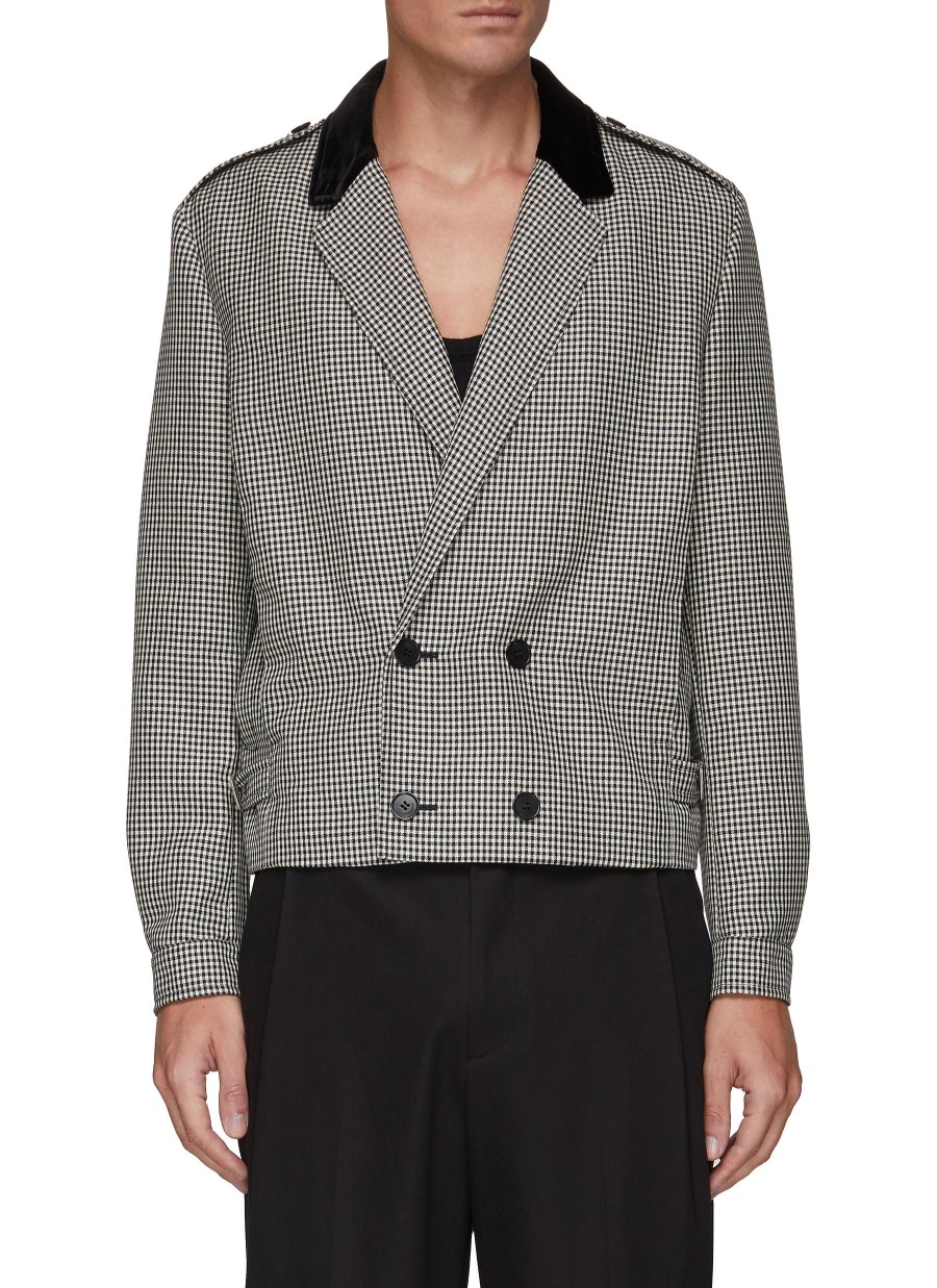 Men SAINT LAURENT Suits | Double Breasted Cropped Gingham Wool Mohair Jacket