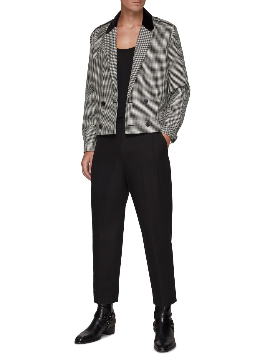 Men SAINT LAURENT Suits | Double Breasted Cropped Gingham Wool Mohair Jacket