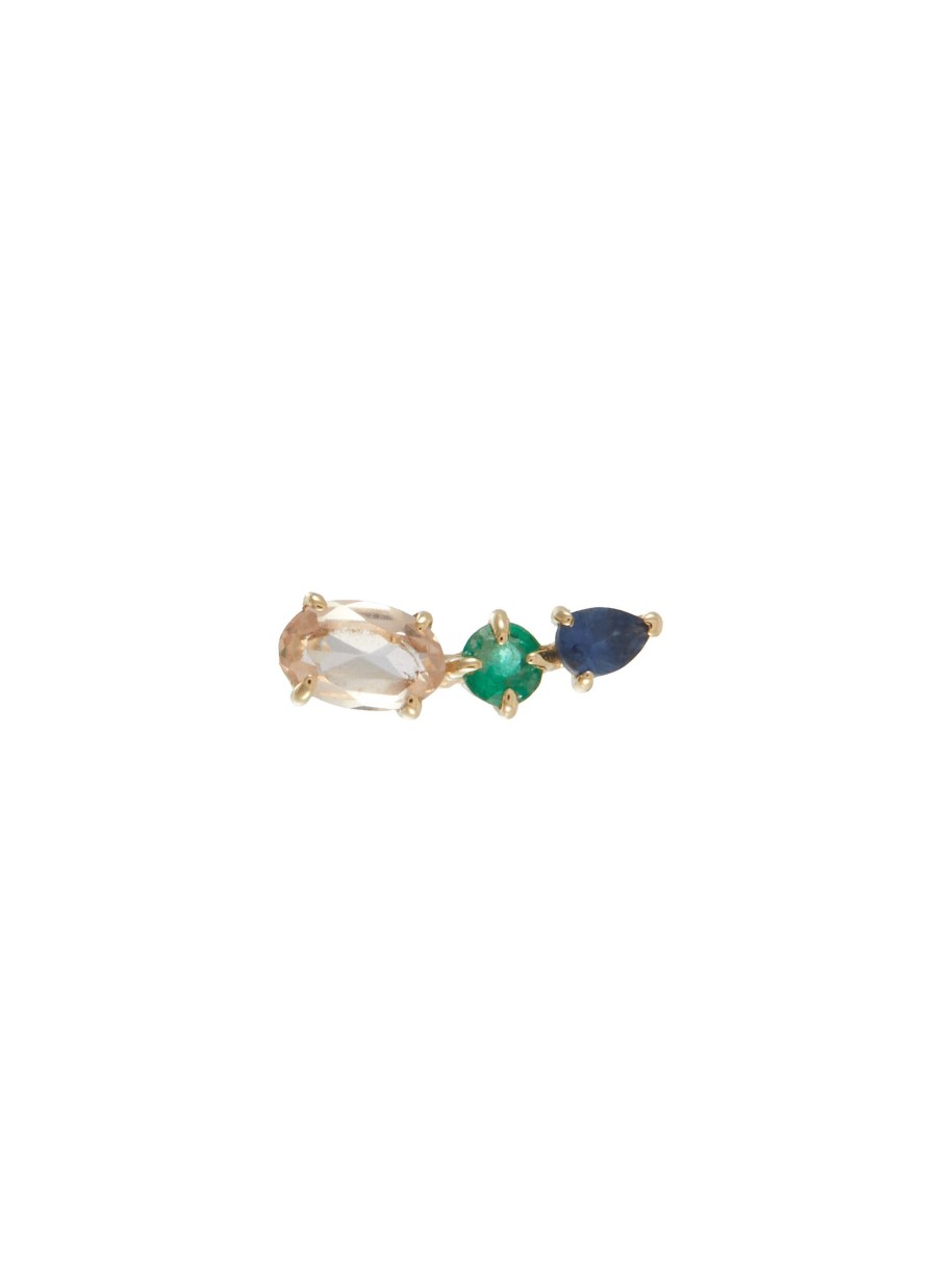 Women MÉTIER BY TOMFOOLERY Fashion Jewellery | Morganite Emerald Sapphire 9K Gold Single Earring — Left