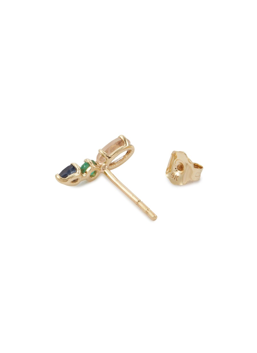 Women MÉTIER BY TOMFOOLERY Fashion Jewellery | Morganite Emerald Sapphire 9K Gold Single Earring — Left