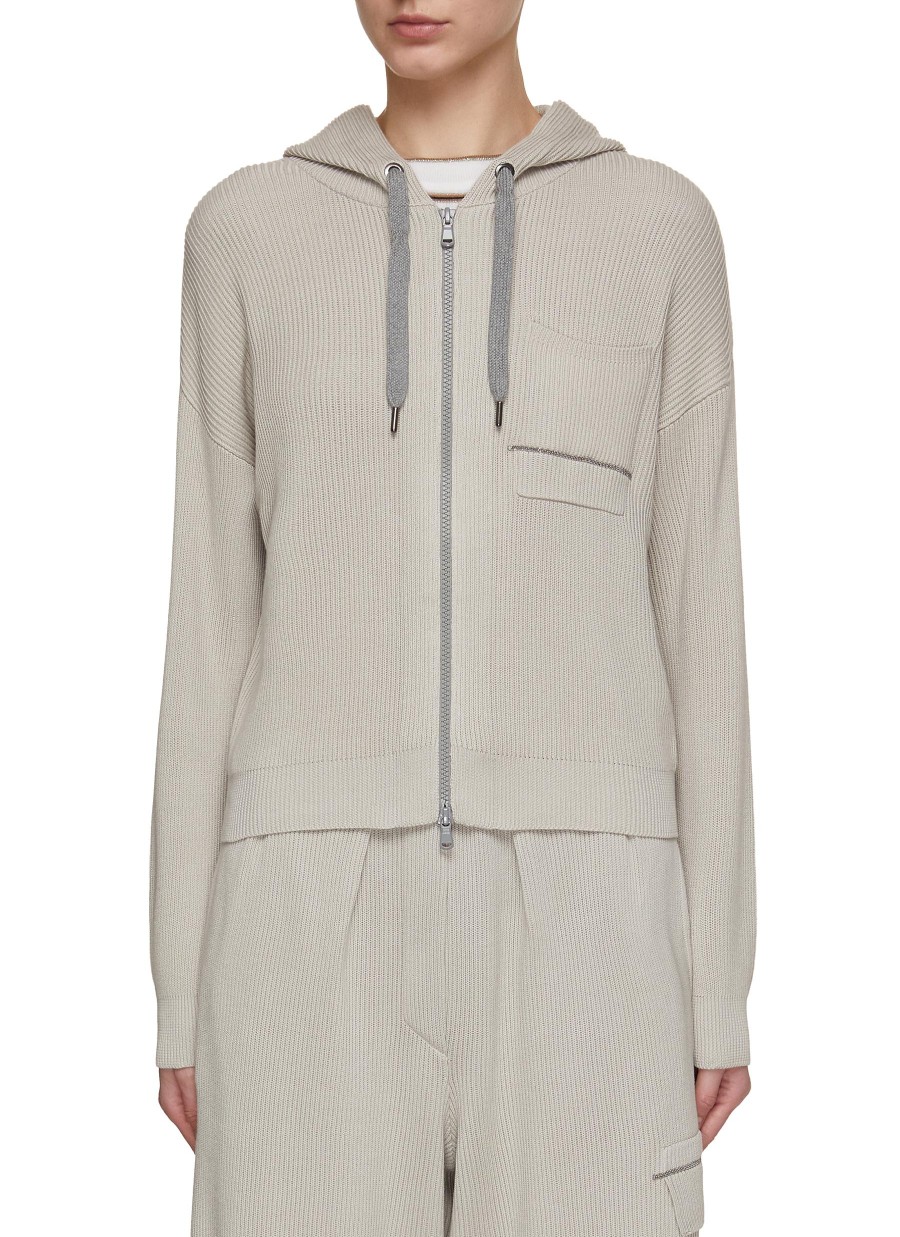 Women BRUNELLO CUCINELLI Jackets | Ribbed Cotton Hoodie