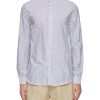 Men BRUNELLO CUCINELLI Shirts | Band Collar Cotton Linen Striped Shirt