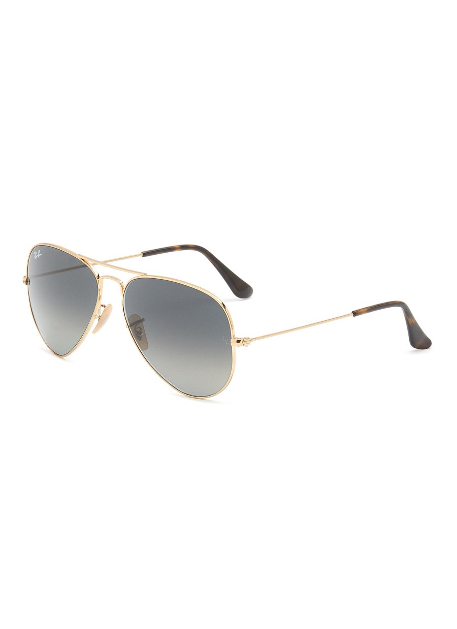 Women RAY BAN Eyewear | Gradient Grey Lens Gold Toned Metal Aviator Sunglasses