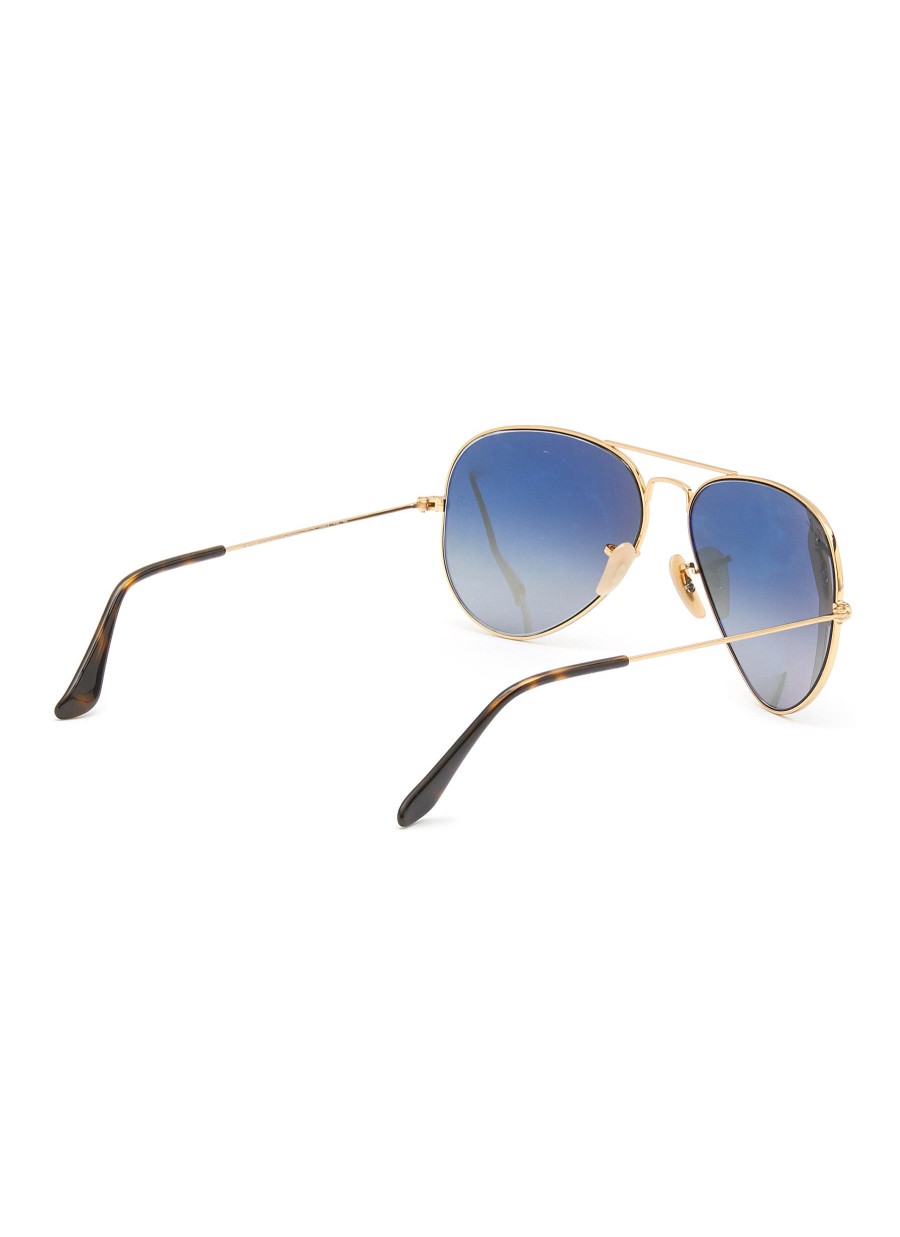 Women RAY BAN Eyewear | Gradient Grey Lens Gold Toned Metal Aviator Sunglasses