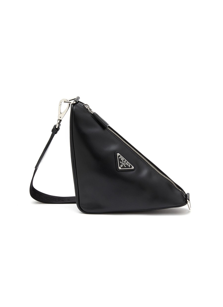 Men PRADA Crossbody | Logo Plaque Leather Triangular Bag