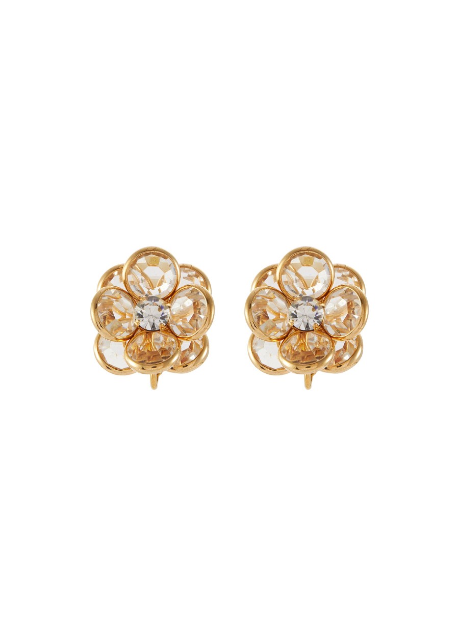 Women LANE CRAWFORD VINTAGE ACCESSORIES Vintage Accessories | Unsigned Gold Tone Crystal Diamante Flower Clip On Earrings