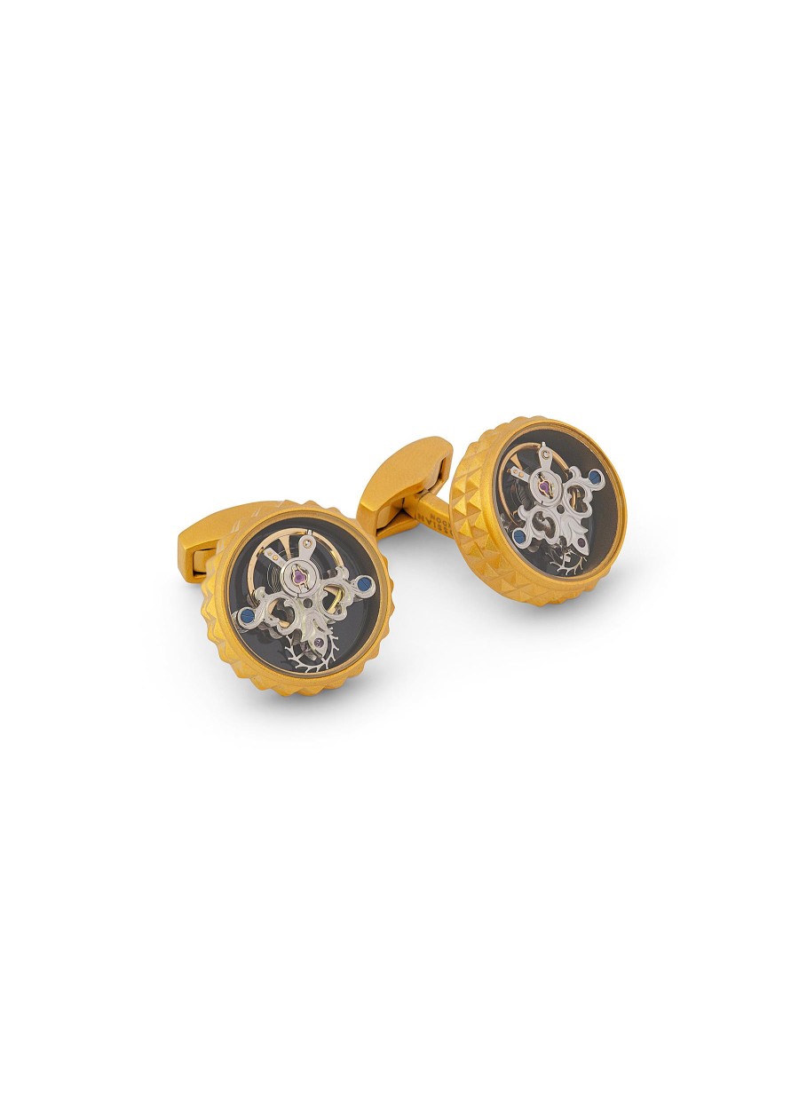 Men TATEOSSIAN Cufflinks | Diamond Giza Tourbillon Gold Plated Base Stainless Steel Cufflinks