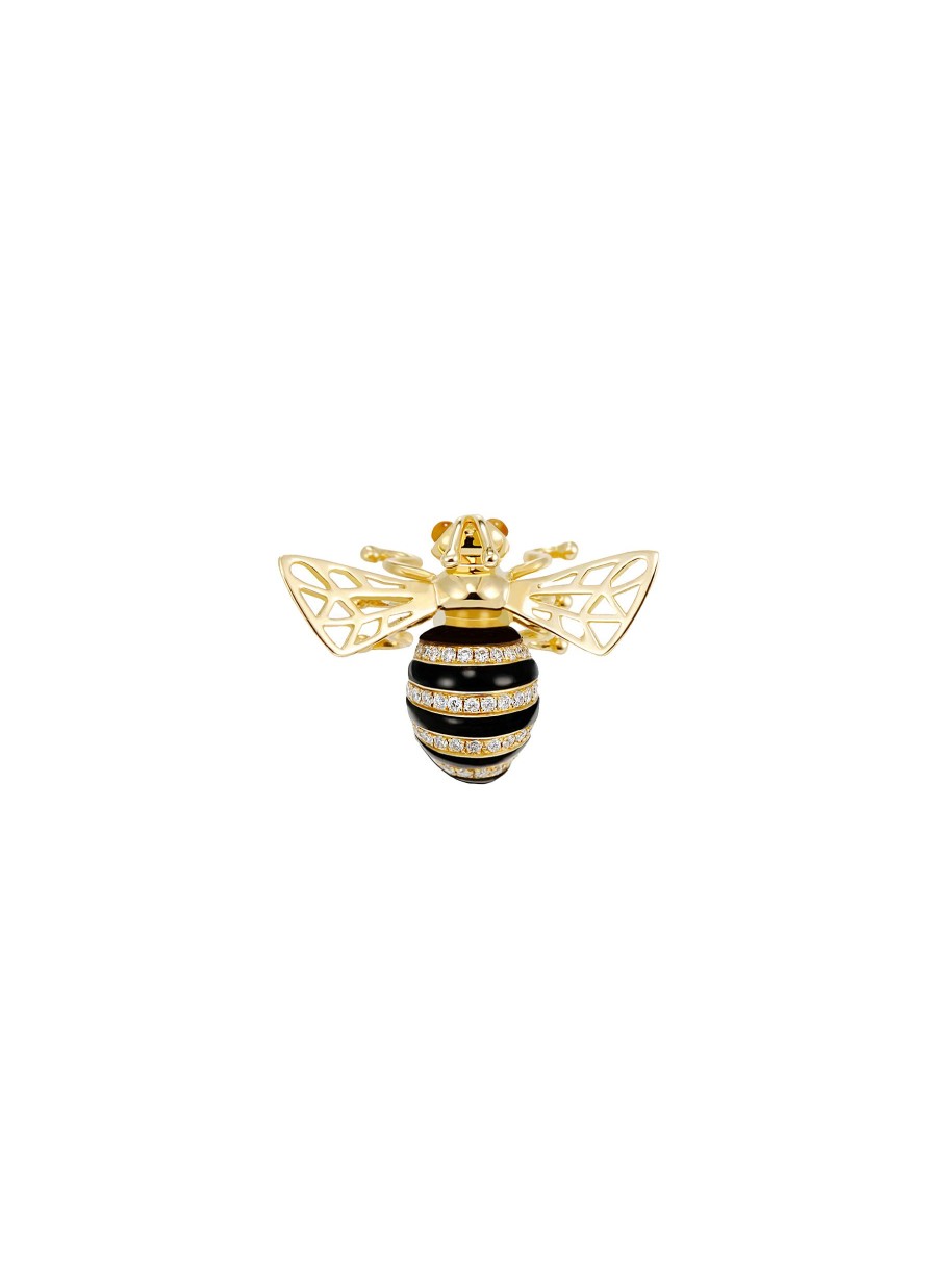 Women MIO HARUTAKA Fine Jewellery | Honey Bee 18K Yellow Gold Diamond Onyx Tigers Eye Single Earring