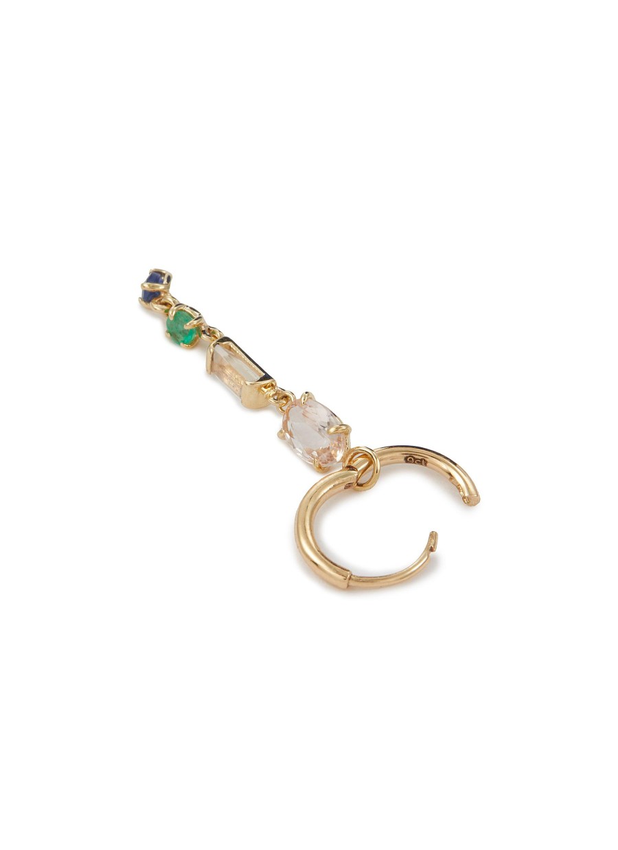 Women MÉTIER BY TOMFOOLERY Fashion Jewellery | Morganite Moonstone Emerald Sapphire 9K Gold Single Clicker Hoop Earring