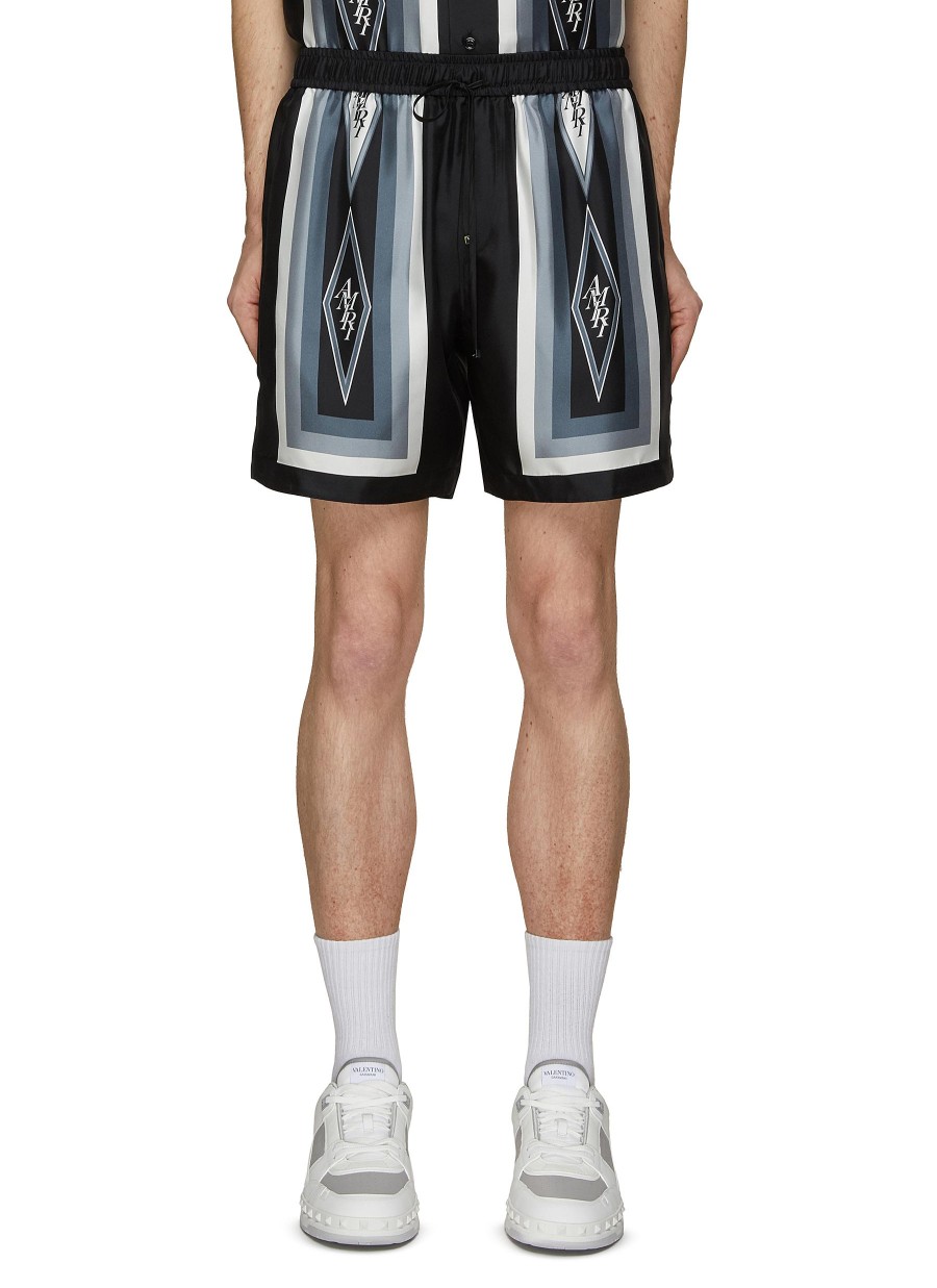 Men AMIRI Pants | Diamond Logo Motif Silk Drawstring Shorts