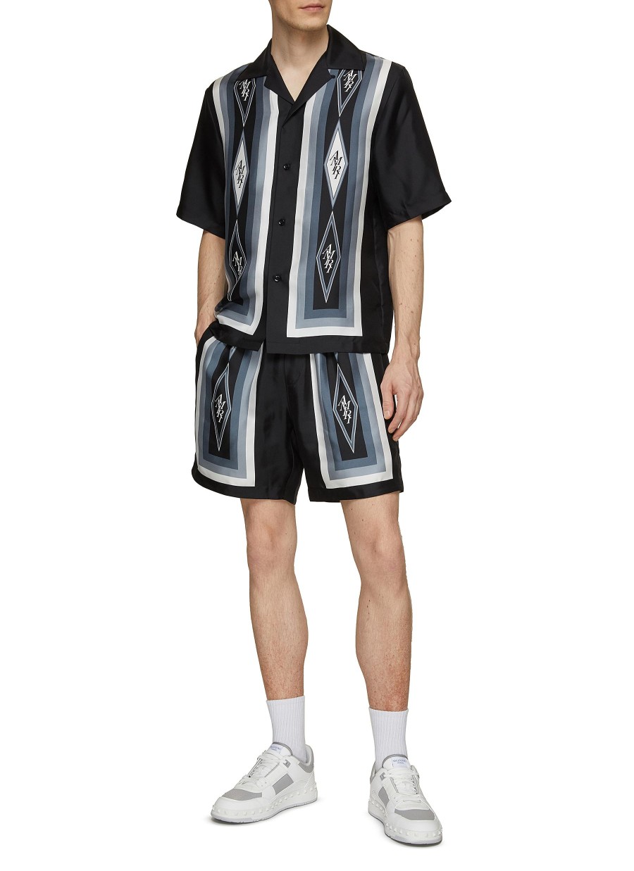 Men AMIRI Pants | Diamond Logo Motif Silk Drawstring Shorts