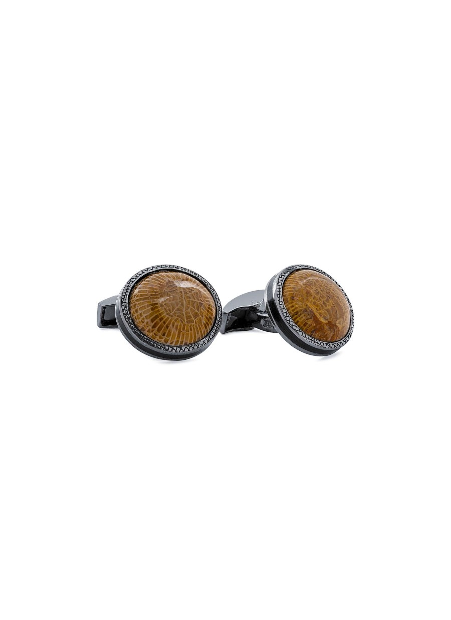 Men TATEOSSIAN Cufflinks | Limited Edition Devonian Horn Coral Stone Rhodium Plated Sterling Silver Base Cufflinks