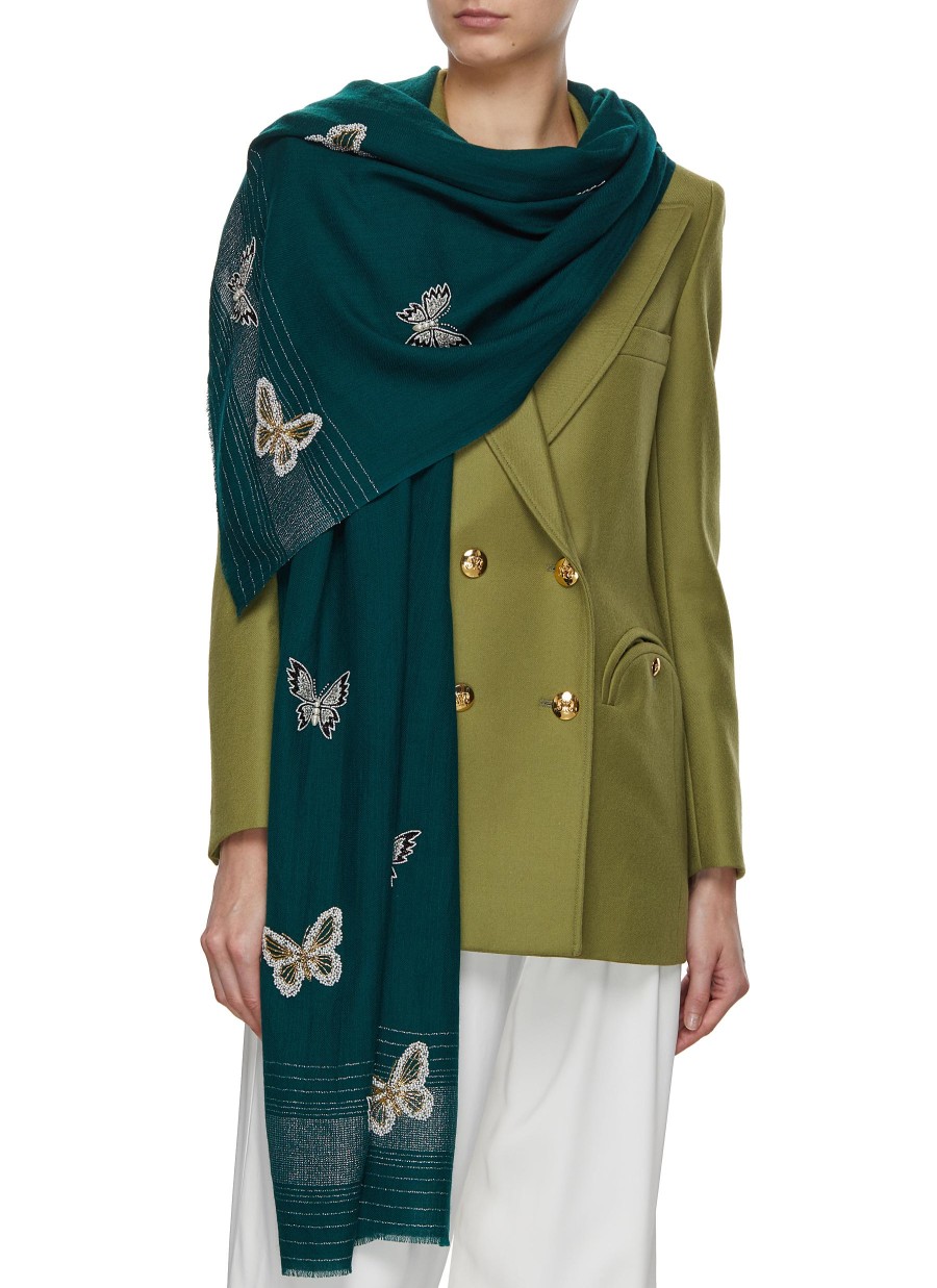 Women JANAVI Scarves & Wraps | Flying Butterfly Embroidered Merino Wool Scarf