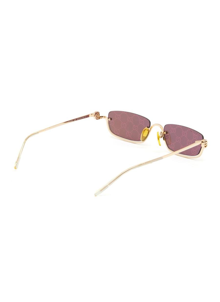 Women GUCCI Eyewear | Logo Mirror Lens Metal Half Frame Sunglasses