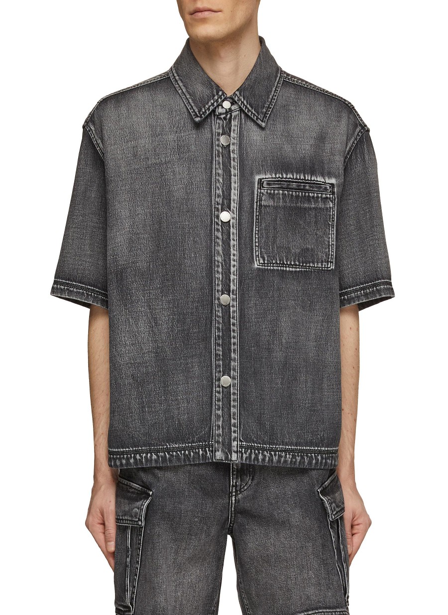 Men SOLID HOMME Shirts | Dyed Denim Short Sleeve Shirt